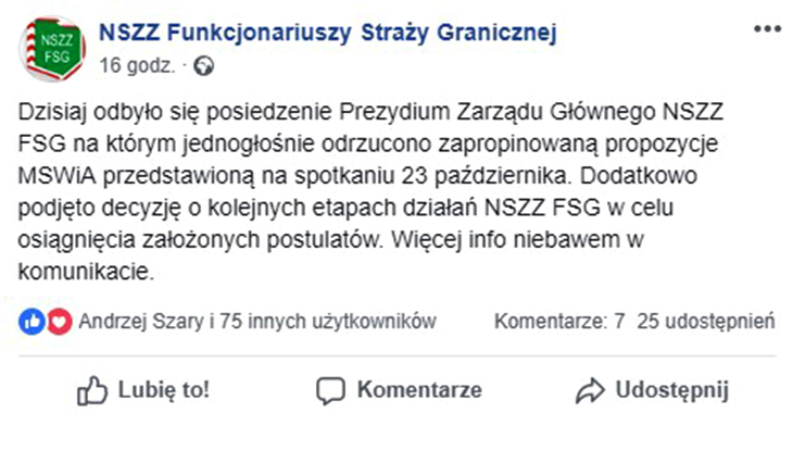FSG facebook odrzucenie MSWiA